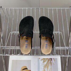 Birkenstock Boston Black Suede Clogs Mules Sandals Women Men Shoes